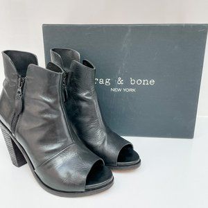 rag & bone Noelle Booties Open Toe 38.5 8.5 Black Leather Heels Preowned